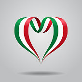 Italian flag heart-shaped wavy ribbon. Vector illustration.