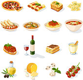 Italian food set with pizza pasta cheese tomato isolated vector illustration
