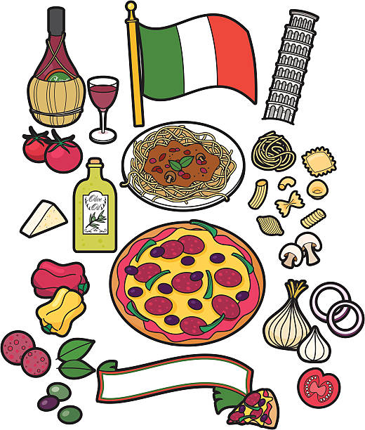 Italian food A selection of Italian foods and wine, ideal for restaurant menus.Click below for more food and drink images pasta clipart stock illustrations
