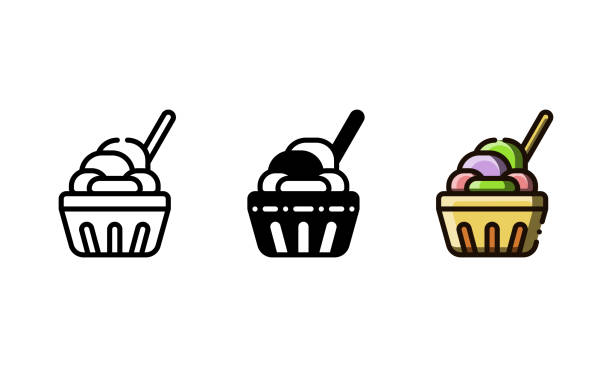 Italian ice cream with a variety of flavors Italian ice cream icon.With outline, glyph, and filled outline style. Best usage as user interface, infographic element, app icon, web icon, etc. bowl of ice cream stock illustrations
