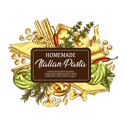 Italian pasta with seasonings icon sketch