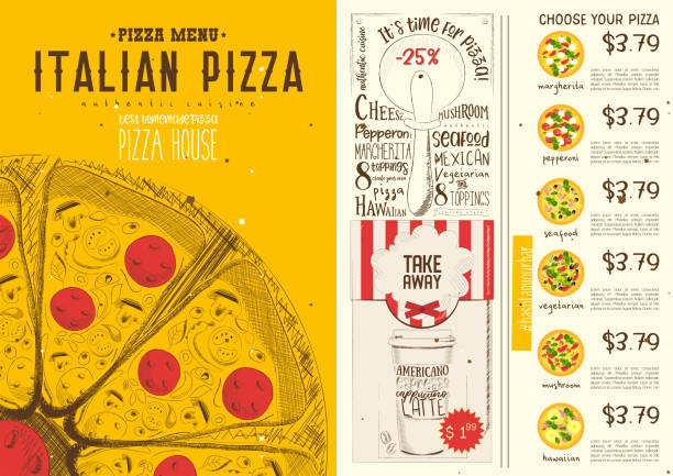 Italian Pizza Menu Template Italian Pizza Menu Template. Food Set for Pizza House. Vector Illustration. margherita stock illustrations