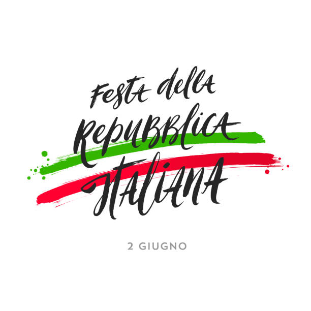 Italian republic day hand drawn vector illustration. Italian republic day hand drawn vector illustration. Brush lettering greeting and brushstrokes in color of Italian national flag. italy stock illustrations