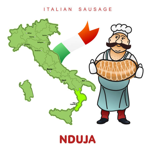 illustrazioni stock, clip art, cartoni animati e icone di tendenza di illustrazione vettoriale di salsiccia italiana - milan spezia