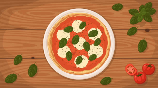 ilustrações de stock, clip art, desenhos animados e ícones de italian style pizza margherita - pizza table