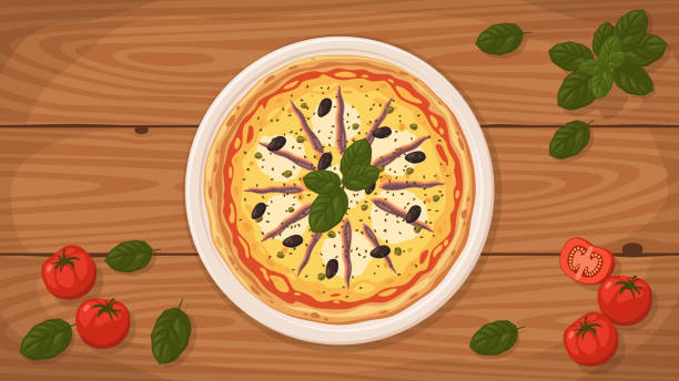 illustrazioni stock, clip art, cartoni animati e icone di tendenza di pizza napoli in stile italiano su un piatto. - spezia napoli