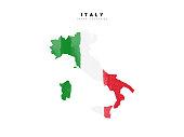 Italy detailed map with flag of country. Painted in watercolor paint colors in the national flag.