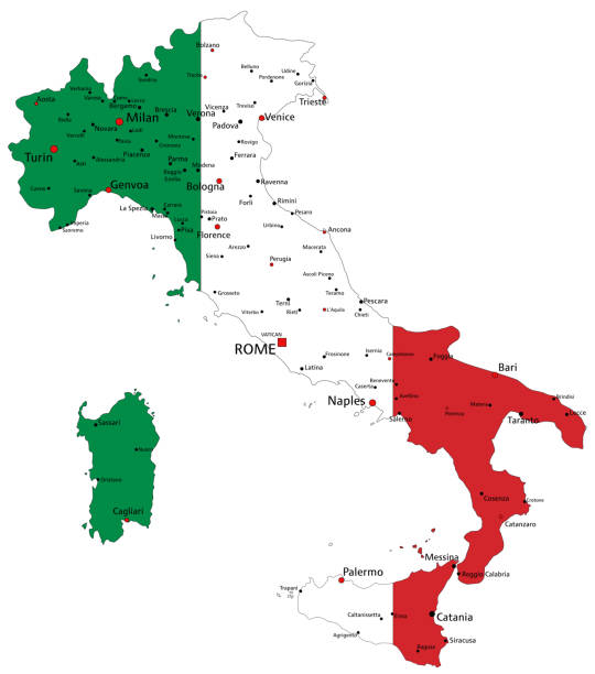 illustrazioni stock, clip art, cartoni animati e icone di tendenza di italia mappa politica molto dettagliata con bandiera nazionale. - napoli lazio
