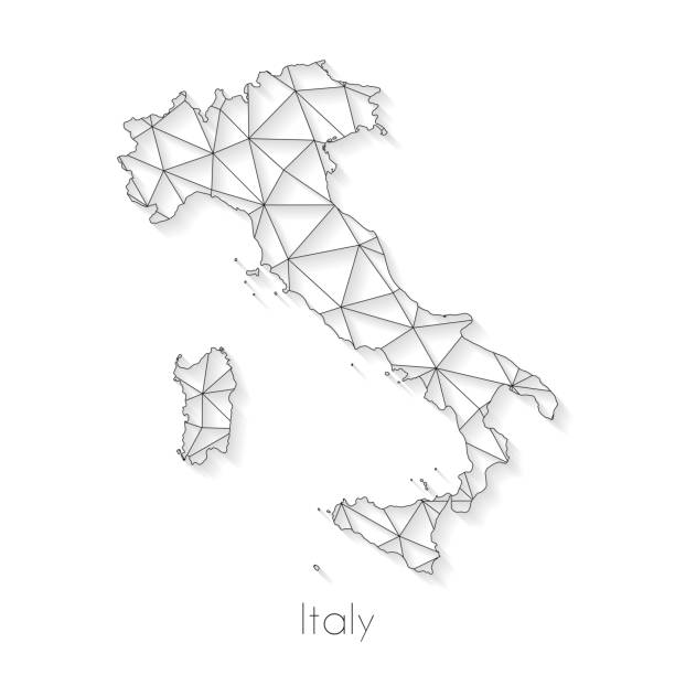 illustrazioni stock, clip art, cartoni animati e icone di tendenza di connessione mappa italia - mesh di rete su sfondo bianco - italy