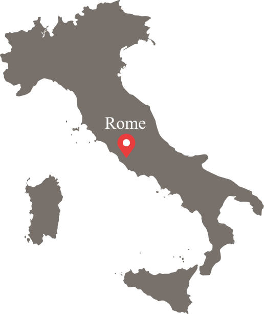 illustrazioni stock, clip art, cartoni animati e icone di tendenza di profilo vettoriale mappa italia con posizione capitale, roma, in sfondo grigio. i confini di province o stati non sono inclusi in questa mappa per l'appeal estetico. - lecce