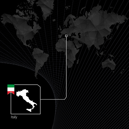 Italien På Svart Världskarta Karta Och Flagga I Italien-vektorgrafik