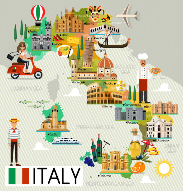 illustrazioni stock, clip art, cartoni animati e icone di tendenza di mappa di viaggio in italia. - bologna roma