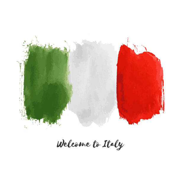 Italy vector watercolor national country flag icon. Italy vector watercolor national country flag icon. Hand drawn illustration with dry brush stains, strokes, spots isolated on white background. Painted grunge style texture for posters, banner design italy stock illustrations