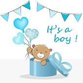 "It's a boy". Baby shower cute greeting card vector illustration