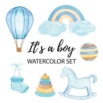 It's a boy watercolor set. Blue Baby shower.
