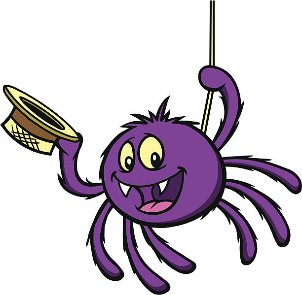Itsy Bitsy Spider Cartoon Spider hanging from web. cute spider stock illustrations