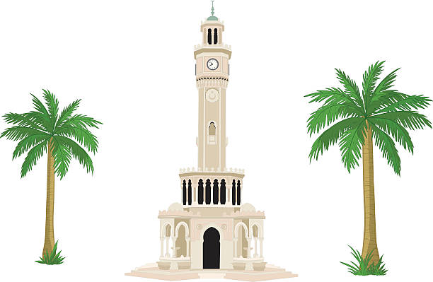 Izmir clock tower vector Turkey, izmir city symbol clock tower illustration vector file. bell tower tower stock illustrations