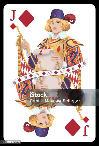 istock Jack of Diamonds playing card - Colorful original design. 1368032455