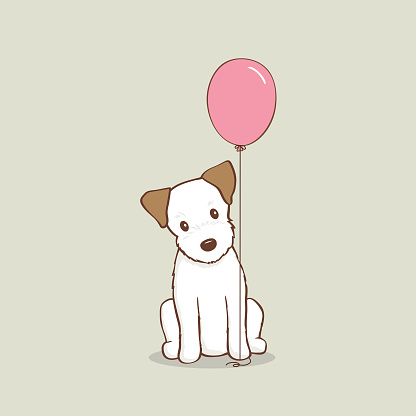 Jack Russell Terrier Puppy with pink balloon vector illustration