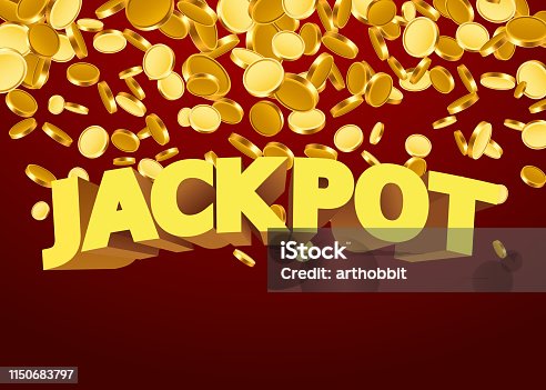 istock Jackpot sign with gold realistic 3d coins background. 1150683797
