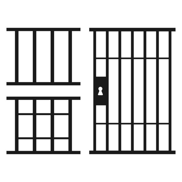Jail cell vector icons set isolated on a white background. Jail cell vector icons set. door clipart stock illustrations