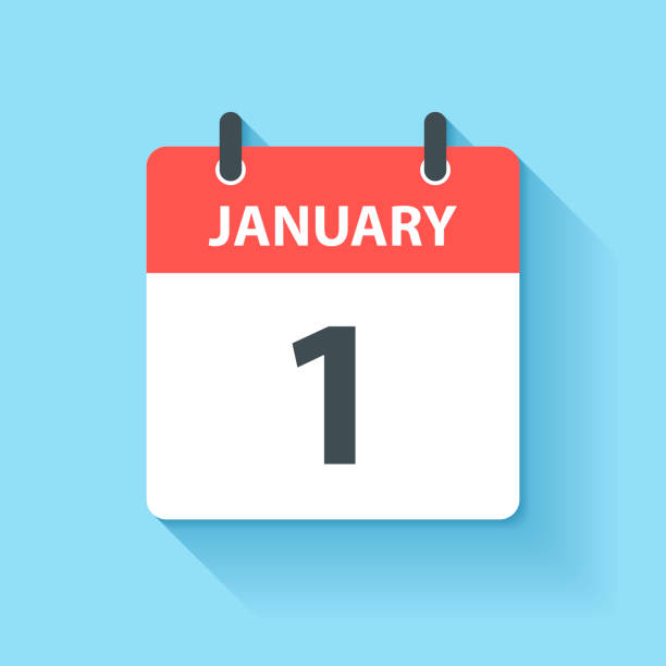 January 1 - Daily Calendar Icon in flat design style January 1. Calendar Icon with long shadow in a Flat Design style. Daily calendar isolated on blue background. Vector Illustration (EPS10, well layered and grouped). Easy to edit, manipulate, resize or colorize. january stock illustrations