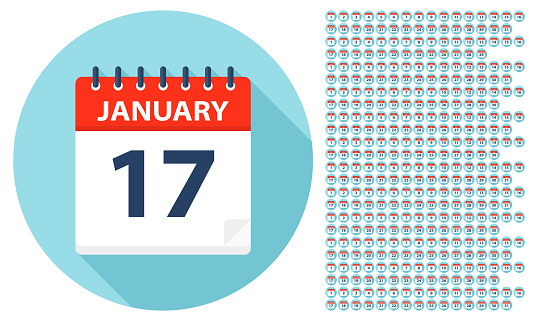 January 1 - December 31 - Calendar Icons. All days of year. Vector Illustration