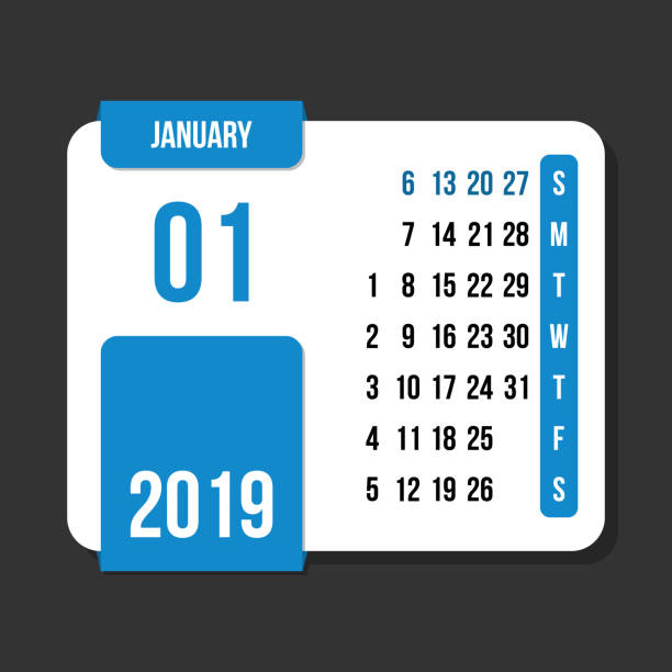 ilustraciones, imágenes clip art, dibujos animados e iconos de stock de calendario de vector de mes de enero de 2019 - mlk