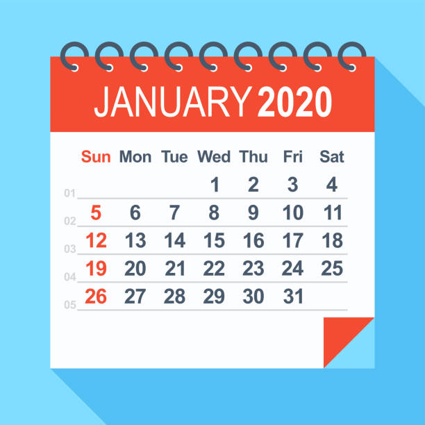 2020年1月 - カレンダー。週は日曜日から始まる - 一月点のイラスト素材／クリップアート素材／マンガ素材／アイコン素材
