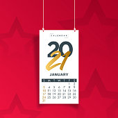 January 2021. Calendar 2021 design template week start on Sunday. Stock illustration