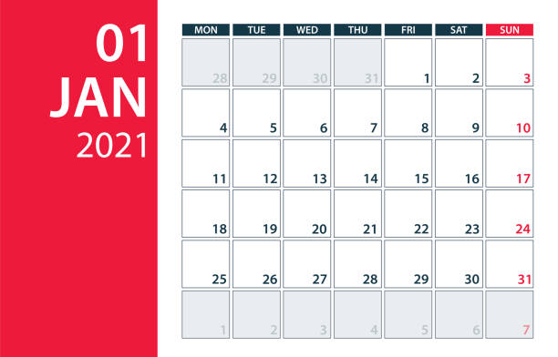 2021年1月 カレンダープランナー - ベクトルイラスト。テンプレート。モックアップ。 - 一月点のイラスト素材／クリップアート素材／マンガ素材／アイコン素材