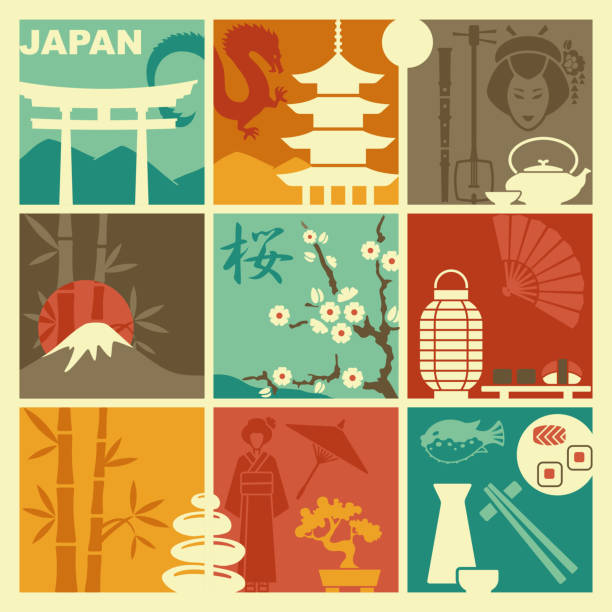 japan-symbole. vektor-illustration - kannestein stock-grafiken, -clipart, -cartoons und -symbole