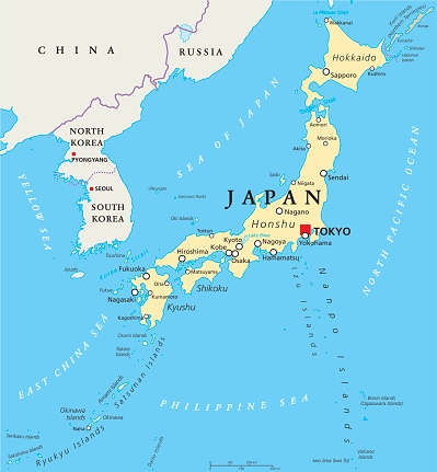 Mappa Politica Del Giappone - Immagini vettoriali stock e altre immagini di Carta geografica - Carta geografica, Giappone, Prefettura di Okinawa - iStock