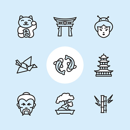 Japan theme - outline icon set