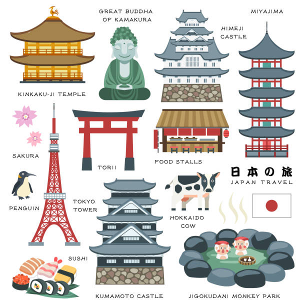 日本の旅行の要素のコレクション - 港区 東京タワー点のイラスト素材／クリップアート素材／マンガ素材／アイコン素材