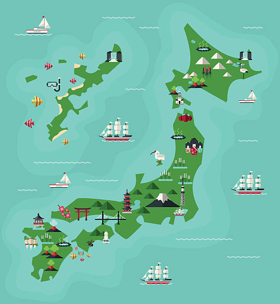 日本の旅行マップ - 九州点のイラスト素材／クリップアート素材／マンガ素材／アイコン素材
