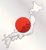 Detailed vector map of Japan with national flag. 