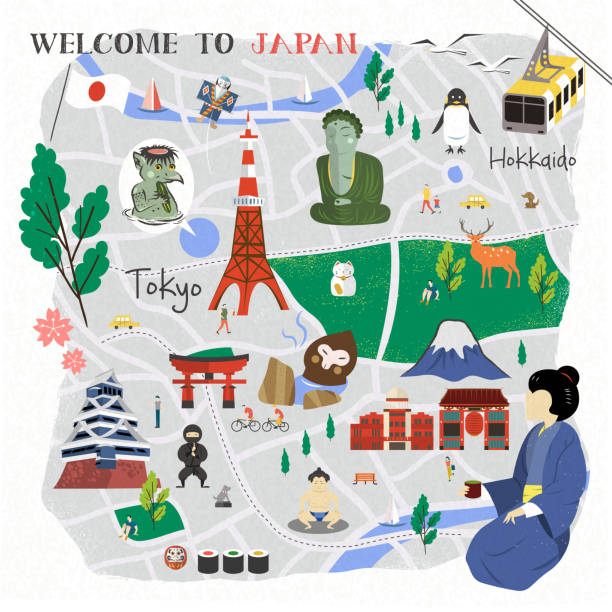 日本へのマップ - 東京タワー点のイラスト素材／クリップアート素材／マンガ素材／アイコン素材