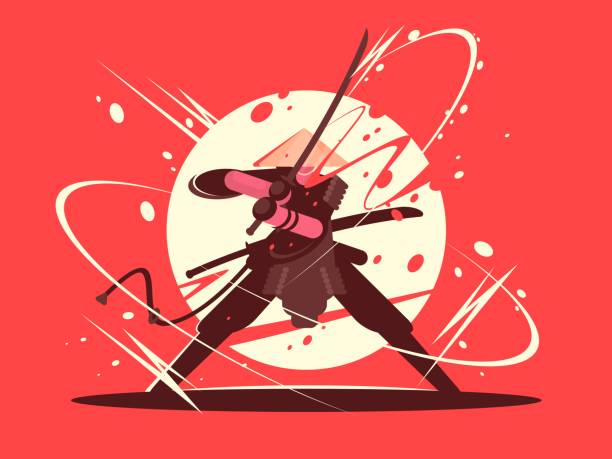 illustrations, cliparts, dessins animés et icônes de samouraï japonais bataille avec katana - ninja