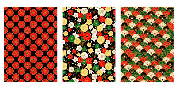 日本古典花輪抽象ベクトル背景コレクション - 着物点のイラスト素材／クリップアート素材／マンガ素材／アイコン素材