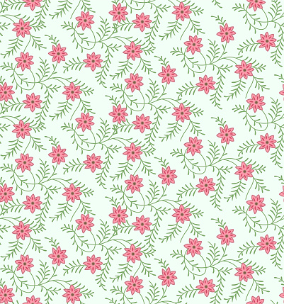 Japanese Cute Flower Ivy Vector Seamless Pattern