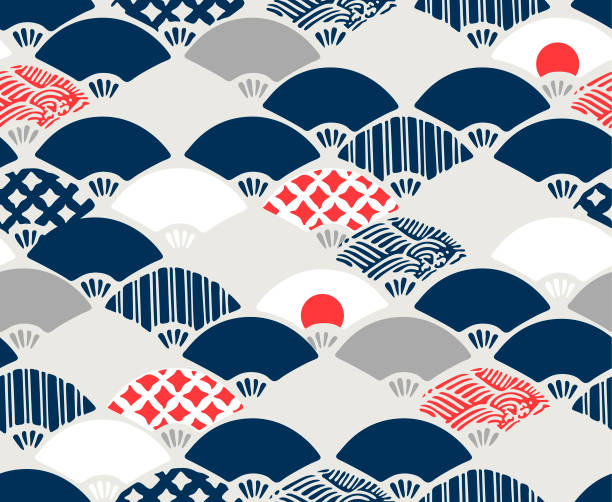 日本のファンウェーブシームレスパターン - 着物点のイラスト素材／クリップアート素材／マンガ素材／アイコン素材