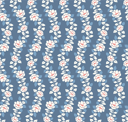 Japanese Flower Vine Wave Vector Seamless Pattern