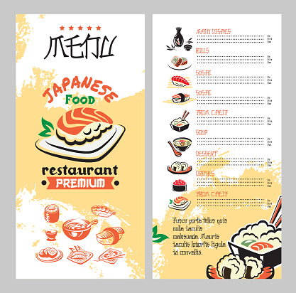 Japanese food for asian cuisine restaurant menu