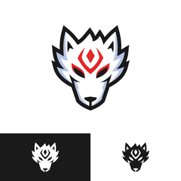 ilustrações de stock, clip art, desenhos animados e ícones de japanese fox kitsune head logo design - lobo cão selvagem