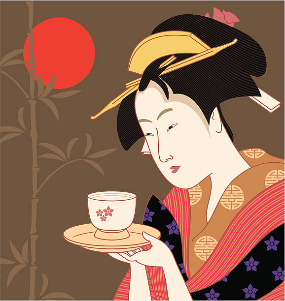 芸者-伝統的な日本のスタイルのベクトルアート - 着物点のイラスト素材／クリップアート素材／マンガ素材／アイコン素材