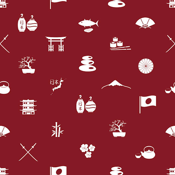 japanische symbole nahtlose muster eps10 - kannestein stock-grafiken, -clipart, -cartoons und -symbole