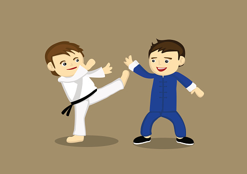 Japanese Karate Versus Chinese Kung Fu Vector Illustration