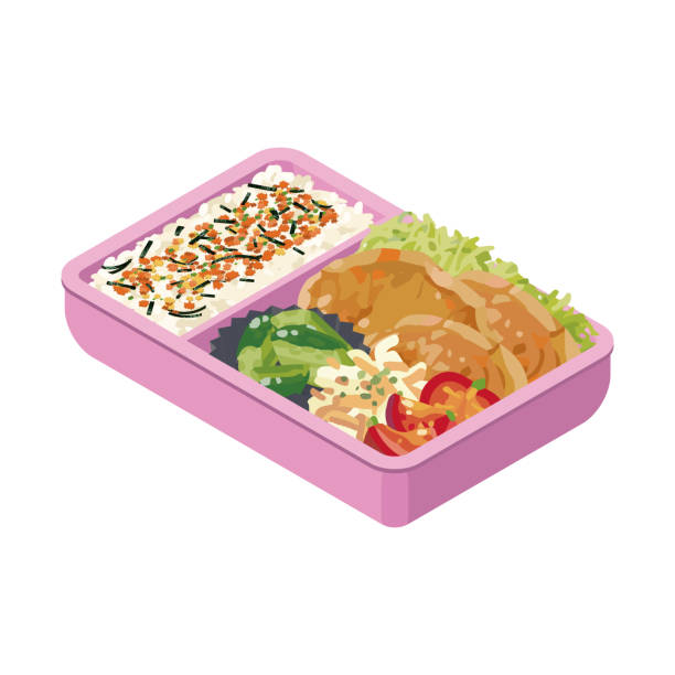 japanese lunch box bento. Isometric colorful illustration. japanese lunch box bento. Isometric colorful illustration. lunch box stock illustrations