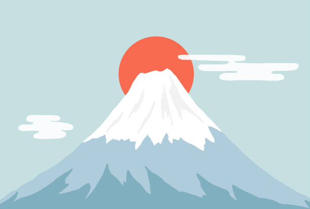 日本の山富士と太陽 - 富士山点のイラスト素材／クリップアート素材／マンガ素材／アイコン素材